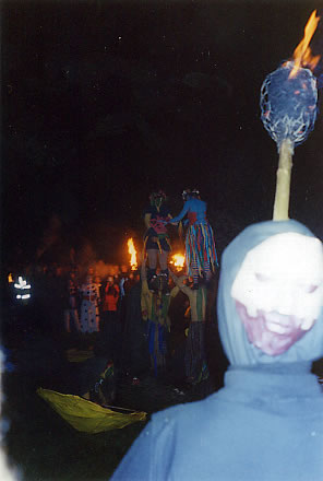 Dancers making a tower, Beltane 2002