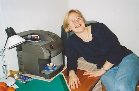 Britta with her personal industrial espresso maker