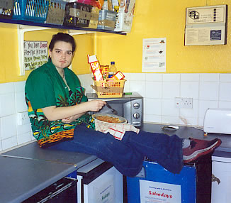 Celeste chills in the kitchen